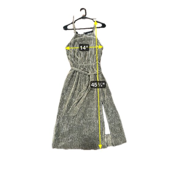 Metallic Black Gold Striped Midi Dress Adjustable Tie Waist Spaghetti Strap Sz S - Picture 8 of 10